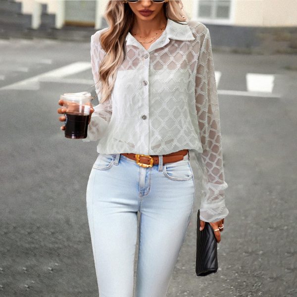 Autumn 2024 New Arrivals Fashionable Solid Color Jacquard Women's Long Sleeve Shirt - Image 2