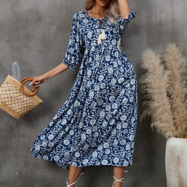 Summer Frocks for Women Bohemian V-Neck Print Short Sleeve Beach Dress - Image 2