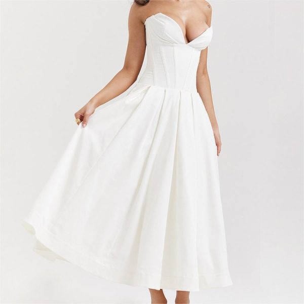 Women's Strapless Backless Long Dress with Fishbone Waistband Sexy Formalwear Decorated with Ruffles Ruched Natural Waistline - Image 3