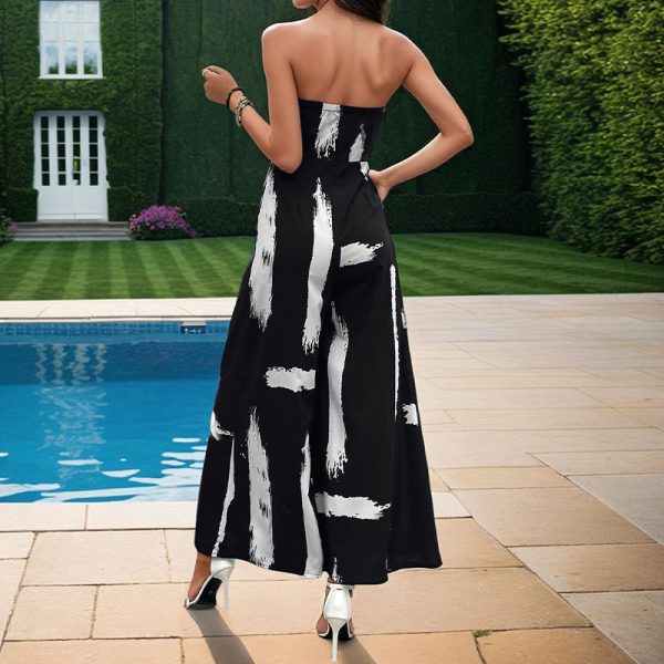 Summer Fashion Female Jumpsuit Printed Tie-Waist Bandeau Wide Leg Jumpsuit - Image 3