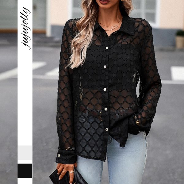 Autumn 2024 New Arrivals Fashionable Solid Color Jacquard Women's Long Sleeve Shirt