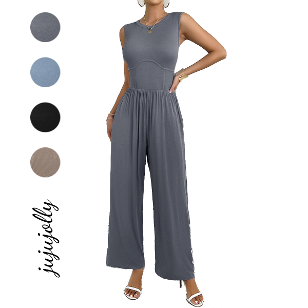 Spring Summer 2024 Elegant and Stylish Solid Color Slim Fit Women's Sleeveless Denim Jumpsuit
