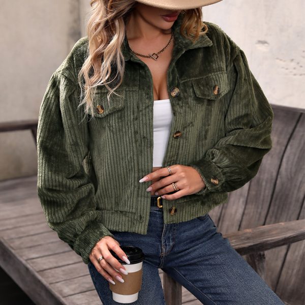 Casual Autumn Women's Clothing Fashionable Warm Plush Solid Color Turn-Down Collar Jacket