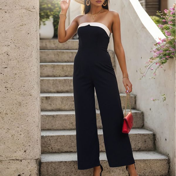 Summer Fashion Commuter Style Patchwork Strapless Sleeveless Jumpsuit Lady Jumpsuit Outfit