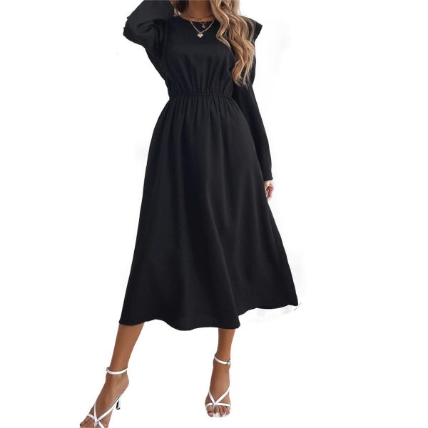 INS Elegant Slim Fit U-Neck Dress Autumn Winter Flared Waist Cinched Dress with Ruffles and Ruched Decoration