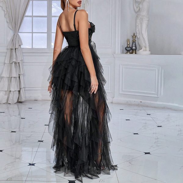 Elegant Party Dress for Women Fashionable Butterfly Sequin Spliced Mesh Evening Gown - Image 3