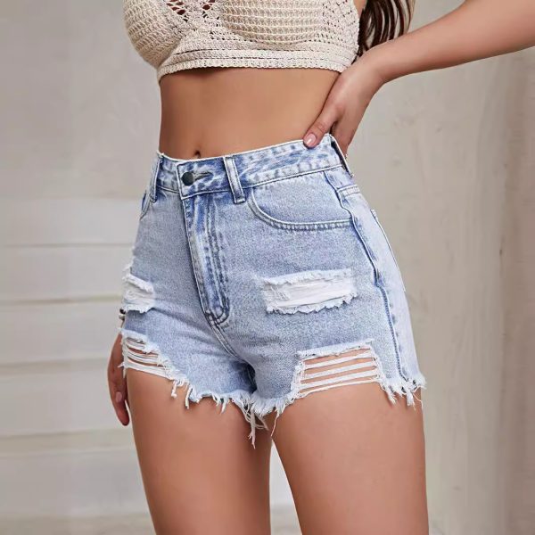 2024 Summer New Arrivals Ladies Short Pants Fashionable and Sexy Distressed Denim Shorts - Image 2
