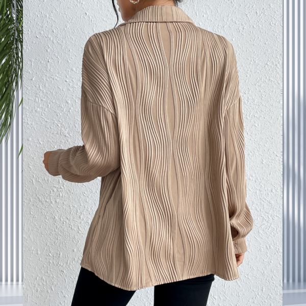 Autumn Blouses for Lady Fashionable Solid Color Textured Loose Long Sleeve Shirt - Image 2