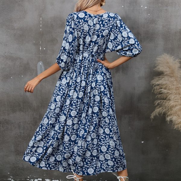Summer Frocks for Women Bohemian V-Neck Print Short Sleeve Beach Dress - Image 3