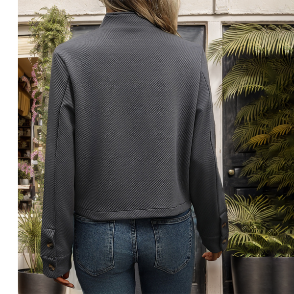 Fashionable Casual Textured Stand Collar Long Sleeve Solid Color Jackets for Women Winter - Image 3