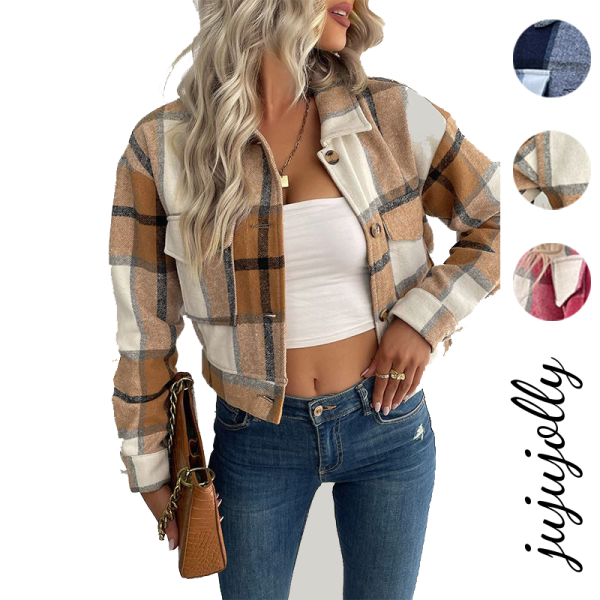 Women's Vintage Color blocking Tweed Jacket Coat New Vintage-Inspired Design - Image 2