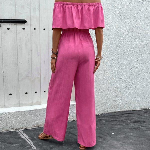 Summer Jump Suits for Women Fashionable Off-Shoulder Solid Color Top with Wide-Leg Long Pants - Image 2