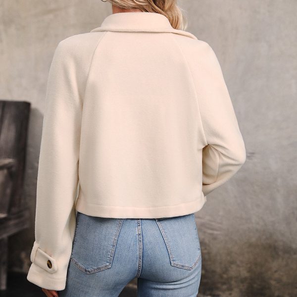 Casual Autumn/Winter Women's Clothing Fashionable Turn-Down Collar Solid Color Polar Fleece Short Coat - Image 2