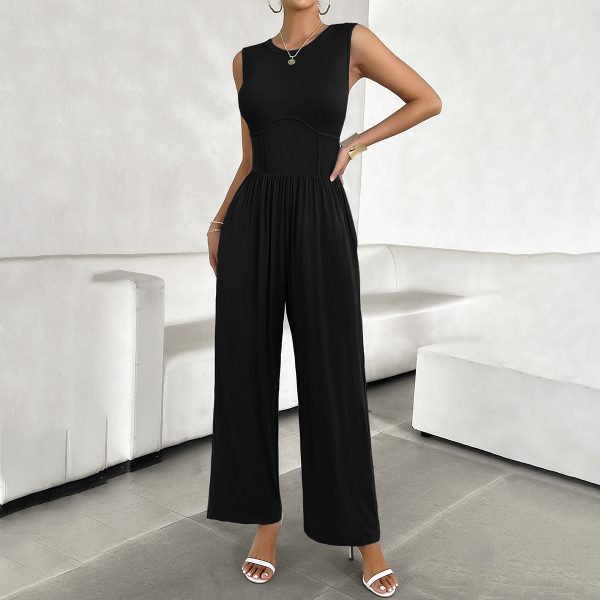 Spring Summer 2024 Elegant and Stylish Solid Color Slim Fit Women's Sleeveless Denim Jumpsuit - Image 2