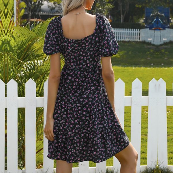 Summer Elegant Vestidos French Floral Ruffle Trim Pleated Off-Shoulder Dress - Image 2