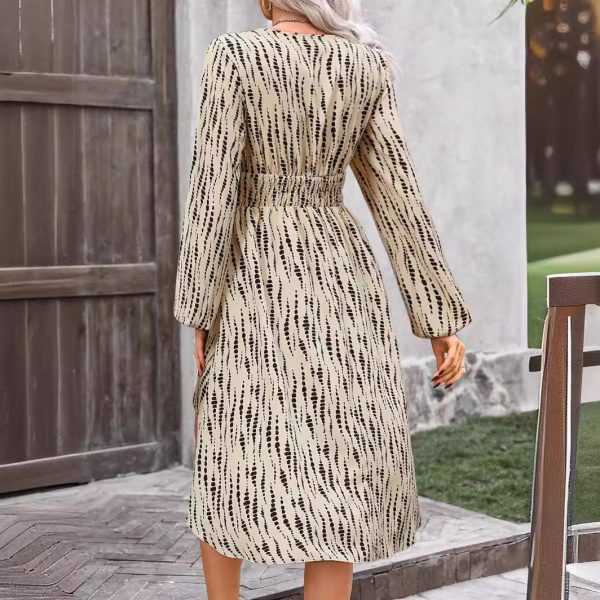 2024 Autumn Fashion Casual V-Neck Print Asymmetrical Hem Long Sleeve Chemise Femme - Image 3