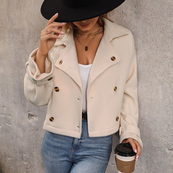Casual Autumn/Winter Women's Clothing Fashionable Turn-Down Collar Solid Color Polar Fleece Short Coat