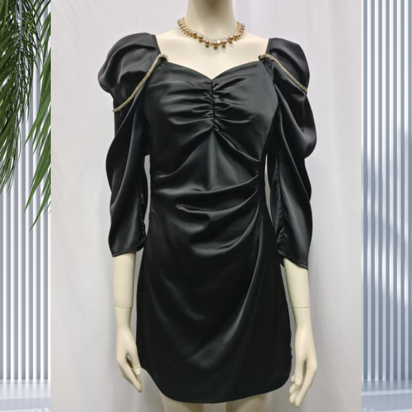 Casual Dresses Black Puff Sleeve Square Neck Slim Fit Dress