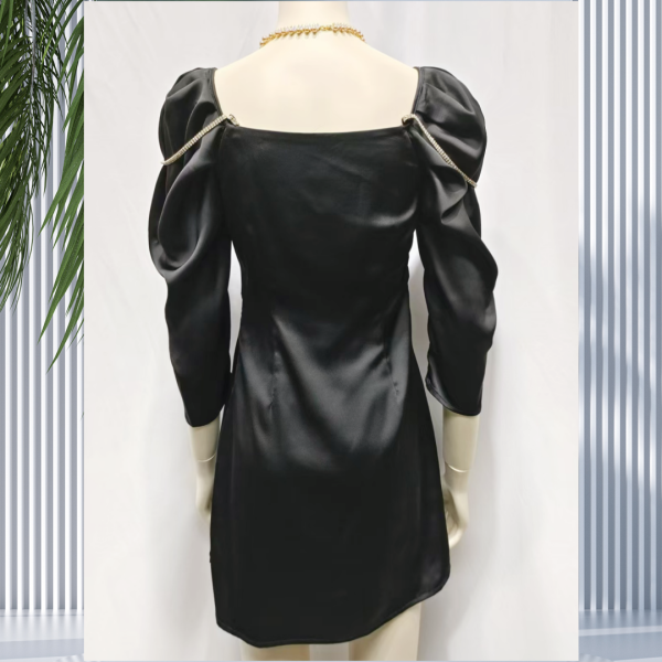 Casual Dresses Black Puff Sleeve Square Neck Slim Fit Dress - Image 3