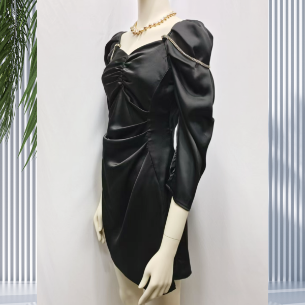 Casual Dresses Black Puff Sleeve Square Neck Slim Fit Dress - Image 2