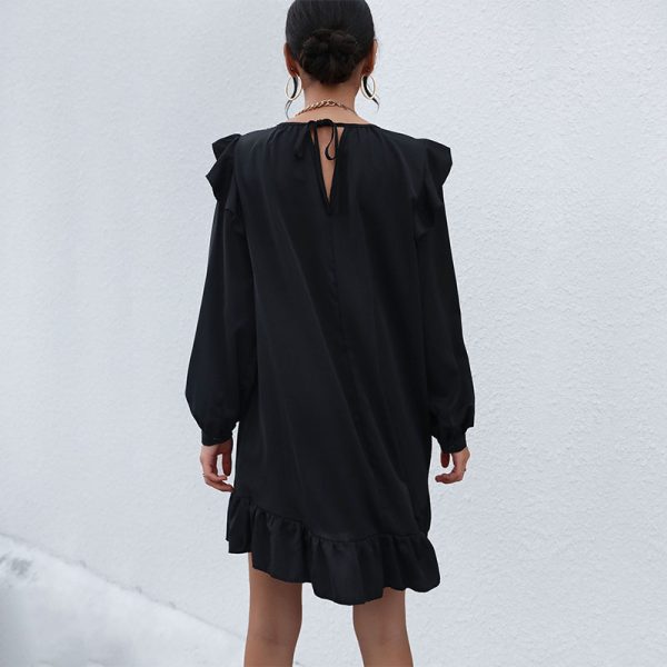 Autumn Frocks for Women Fashionable Solid Color Ruffle Loose Dress - Image 2
