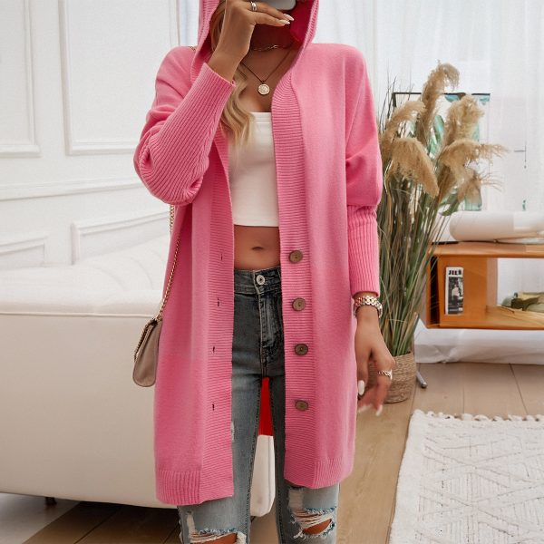 Casual Leisure Loose Cardigan for Women Breathable Hooded Sweater Coat with Button Closure and Decoration - Image 3