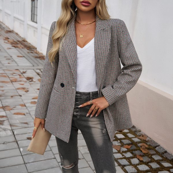 Autumn Winter Amazon Women's Fashion Elegant Commute Contrast Lapel Buttoned Blazer - Image 2