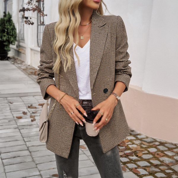Autumn Winter Amazon Women's Fashion Elegant Commute Contrast Lapel Buttoned Blazer - Image 3