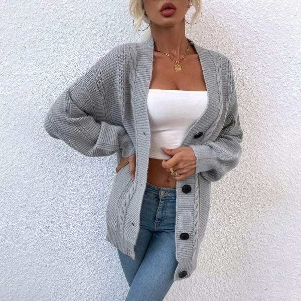 Trending fashion fall winter oversize cardigan long sleeve solid color single-breasted sweaters women - Image 3