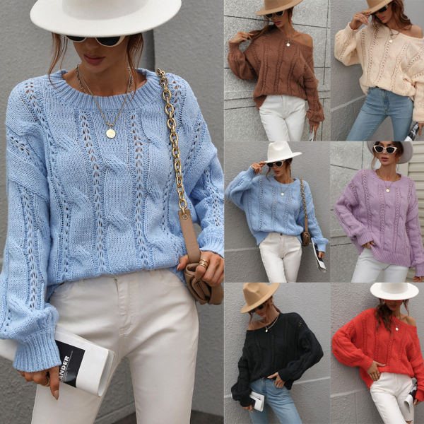 knitwear women fashion oversize twist pullover solid color off the shoulder sweaters - Image 2