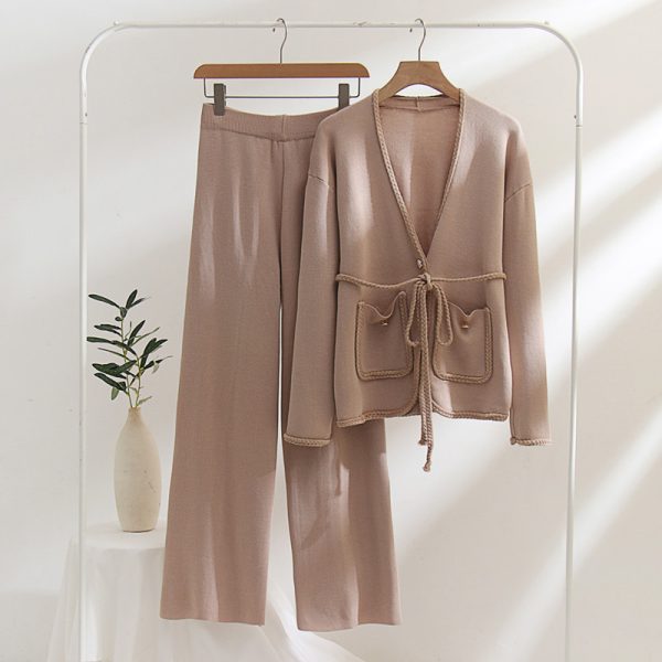New arrivals cardigans cashmere sweater lace up twist women solid color elegant office 2 piece warm outfits