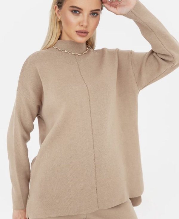 Latest design turtleneck oversize sweaters wide leg pants elegant knitted women 2 piece outfits - Image 5