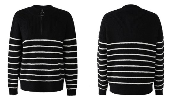 Trending pullover sweaters women casual knitted stripe blouse zipper up oversize knitwear winter autumn tops - Image 5