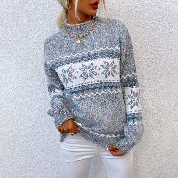 Christmas knitwear fall winter 2024 pullover Half turtleneck snowflake sweater for women - Image 6