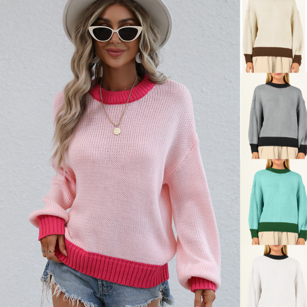 Hot selling patchwork color blocking jumpers knitwear women casual oversize sweaters - Image 2