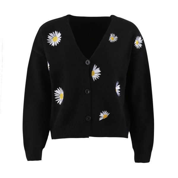 Hot sales v neck short oversize casual Ladies knitwear single breasted daisy cardigans sweaters - Image 5