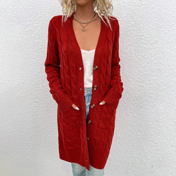 New Arrivals casual twist sweaters single breasted oversize solid color women cable knit long cardigan - Image 5
