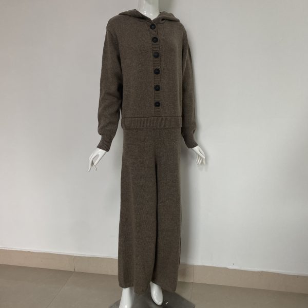 Knitwear hooded knitted single-breasted high waist pants women knit casual loose elegant jumpsuits - Image 6