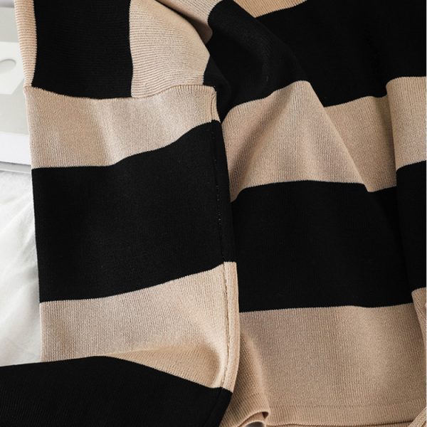 hollow out striped elastic sweaters casual lounge wear color blocking women 2 piece pants set - Image 6