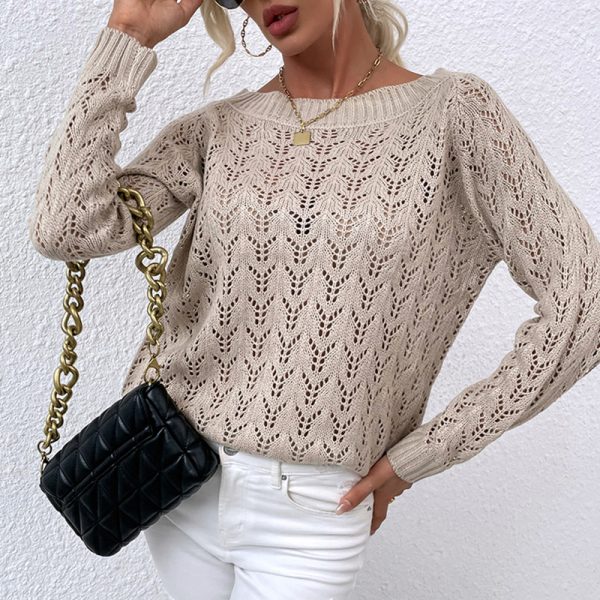 Women clothing knitted elastic casual solid color see through oversize off shoulder sweaters tops - Image 5