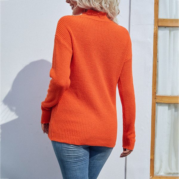 autumn winter cut out heavy weight o neck long sleeve slim fit pure color elegant sweaters - Image 3