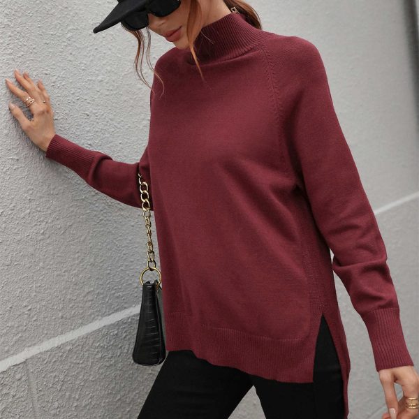 New design knitted pure color loose autumn long sleeve elegant daily wear turtleneck sweaters for women - Image 5