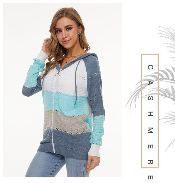 New arrivals casual cardigan coat color blocking knitted cardigan - Image 4