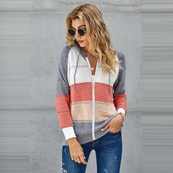 New arrivals casual cardigan coat color blocking knitted cardigan - Image 2