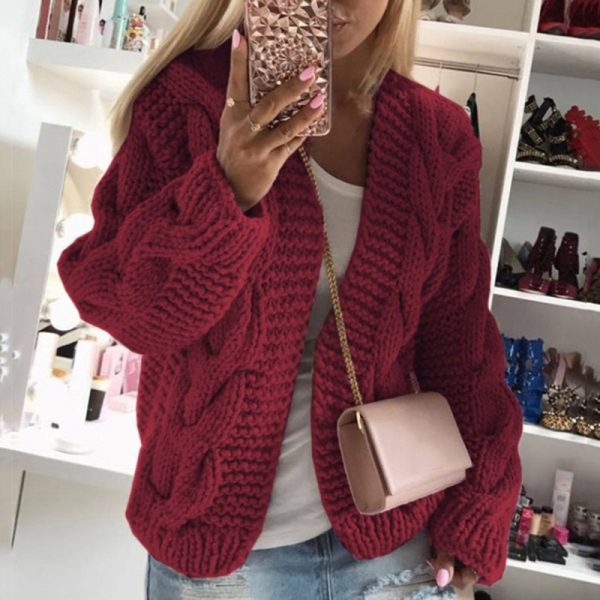 Trending Solid Color cardigan winter long sleeve Tops warm knitted casual sweaters coat for women - Image 2