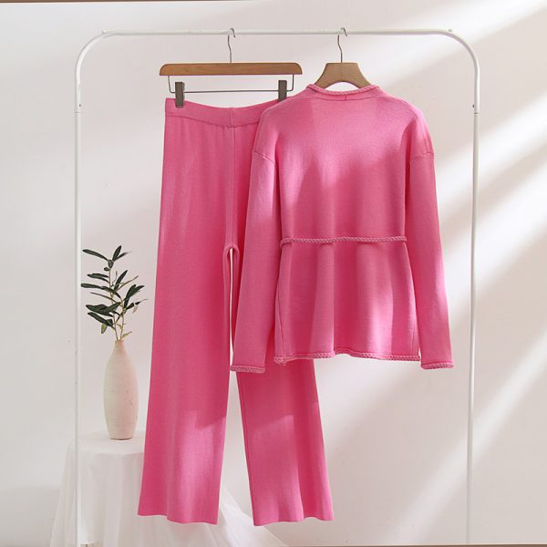 High Quality Winter Autumn Knitted Solid color Long Sleeve V Neck H type 2 Piece Set Women Sweater Suit - Image 4