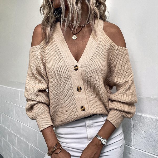 v neck long sleeve pullover knitwear cozy hollow out single-breasted sweaters cardigans women - Image 2