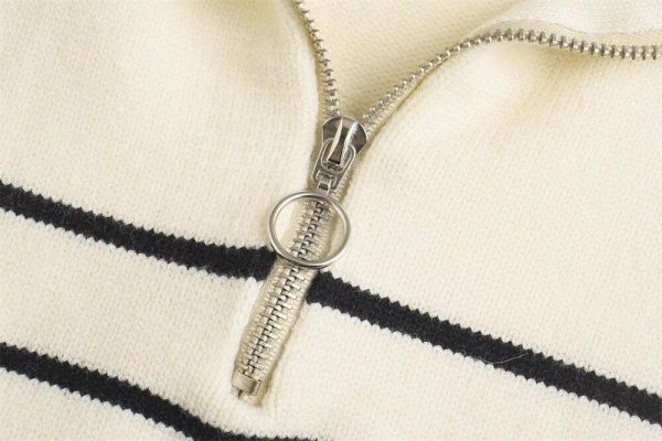 half zipper elegant stripe knitted thicken Sweaters Women oversize Pullover knitted Top - Image 5