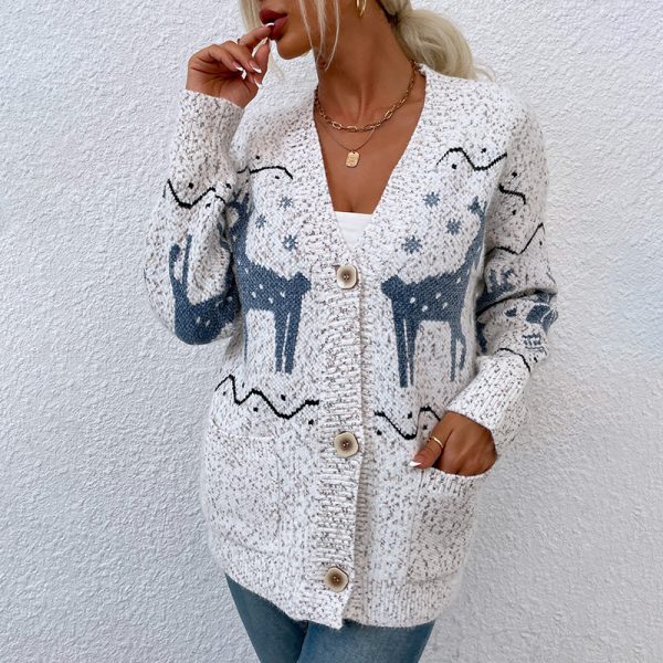Hot selling casual long sleeve single-breasted Christmas knitwear elegant elk knit cardigans - Image 3
