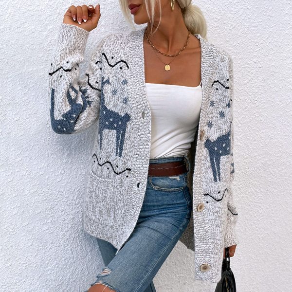 Hot selling casual long sleeve single-breasted Christmas knitwear elegant elk knit cardigans - Image 6